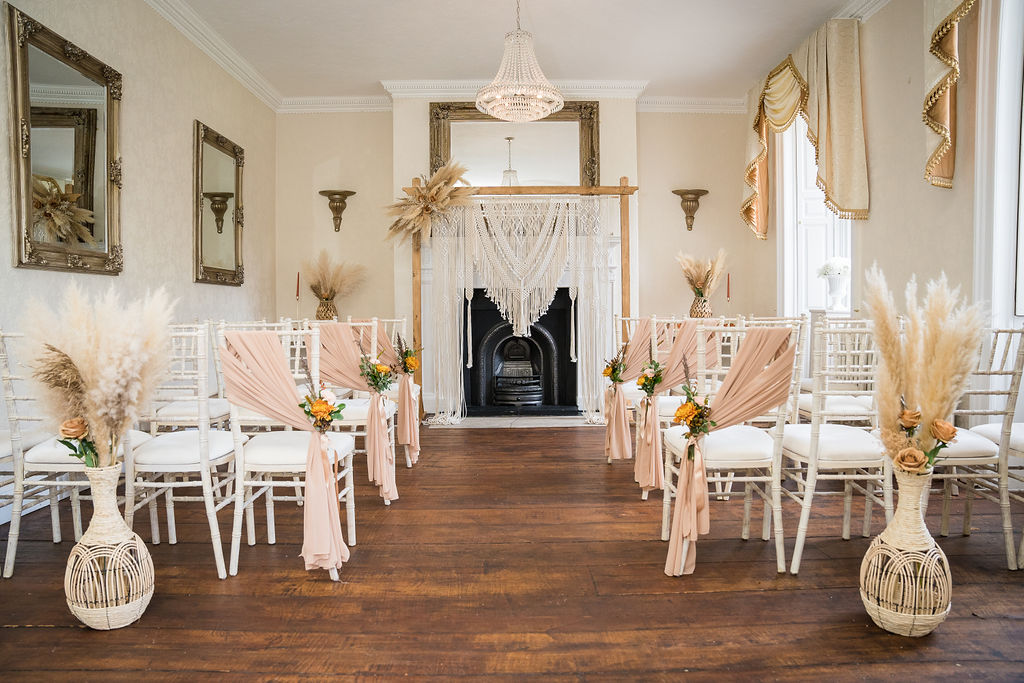 beautiful, simple wedding ceremony room in country Manor House wedding venue